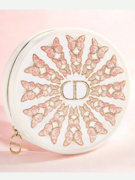 Dior Handbags - Dior CD Embroidered Butterfly Round White Cosmetic Bag Mothers Day